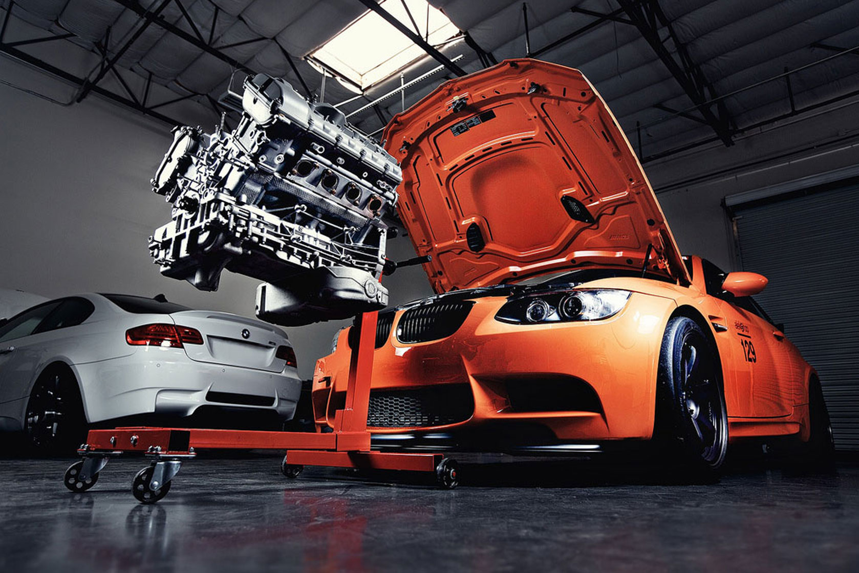 Performance upgrade work in a tuning workshop